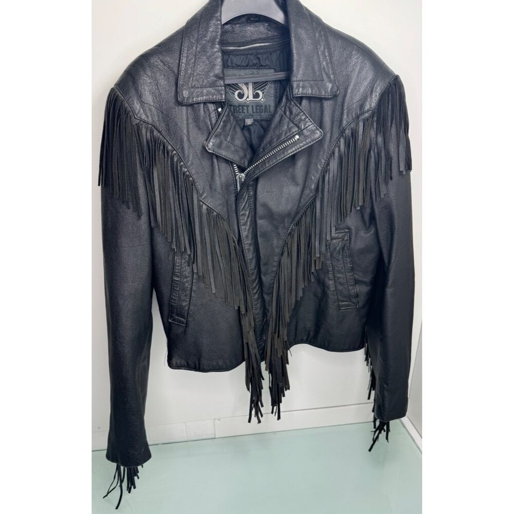 Vintage Street Legal Fringe Leather Biker Coat Jacket Women's Size 40 Lined Moto